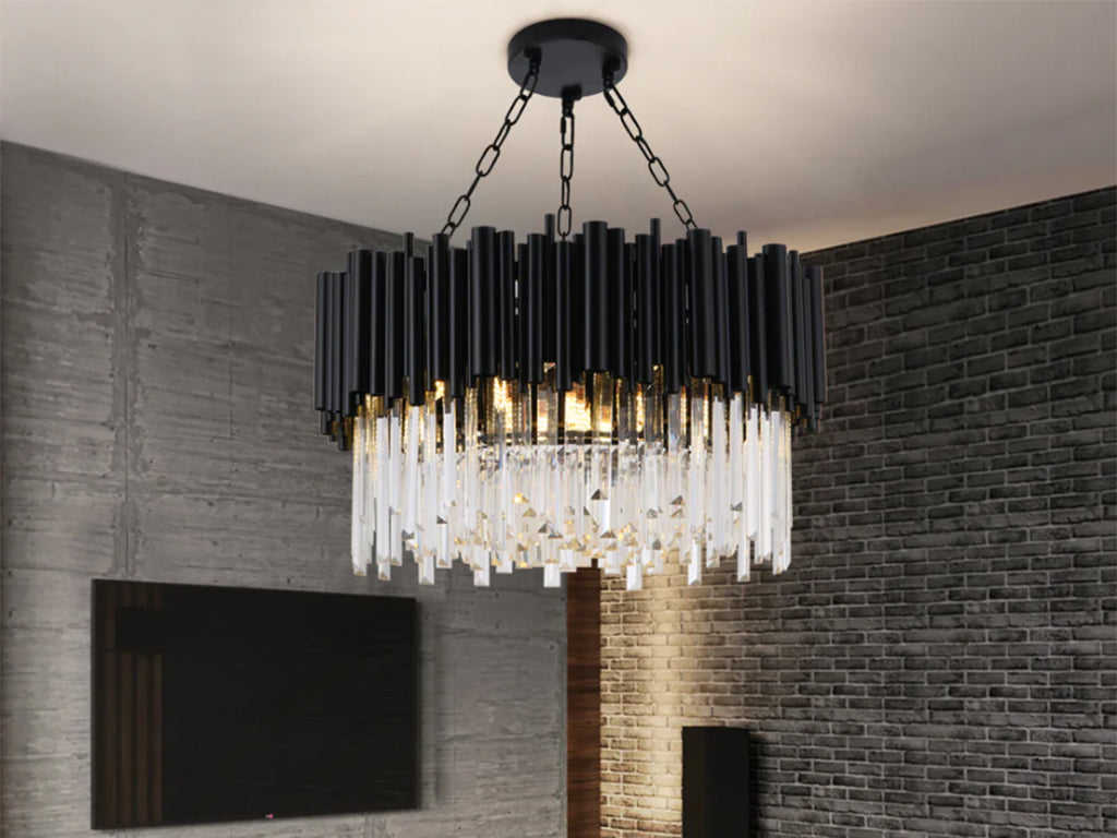 Modern led black crystal chandelier for living room