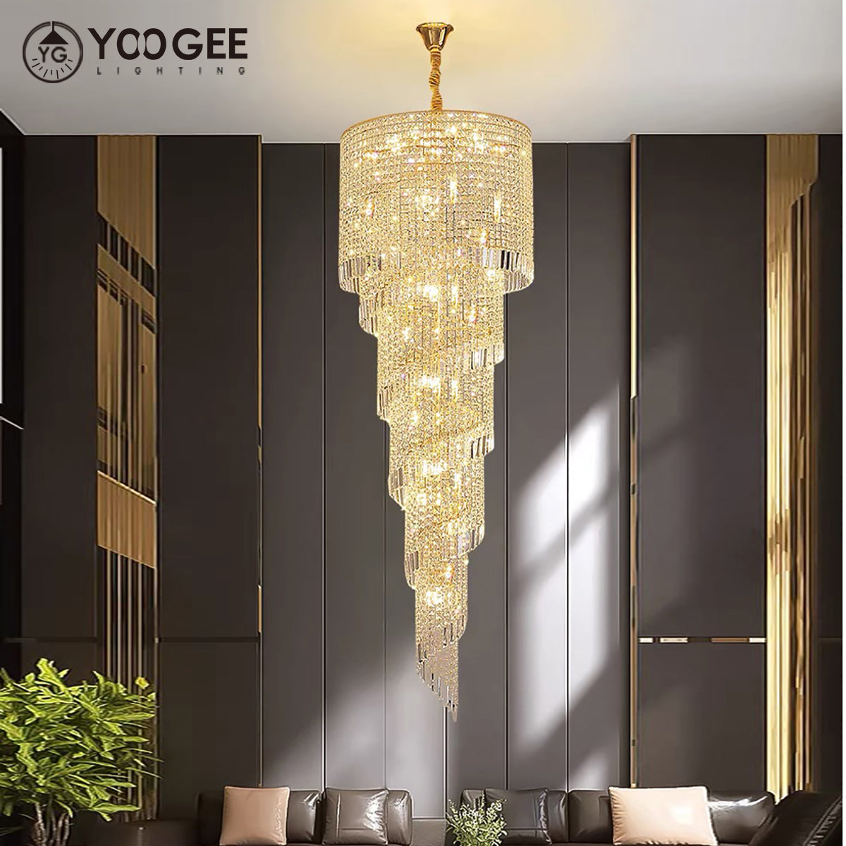 Golden crystal spiral staircase chandelier yoogee