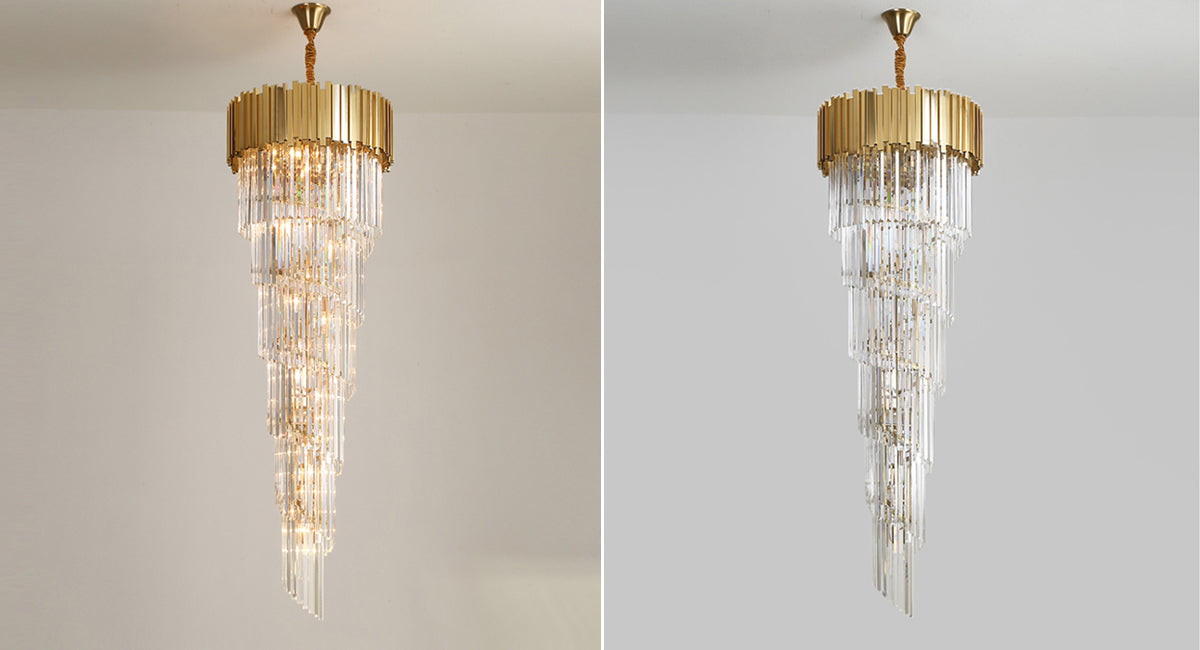 Golden crystal staircase duplex chandelier