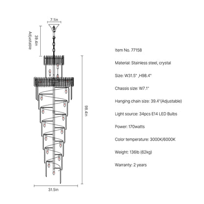 Astra Staircase Long crystal staircase pendant light-size