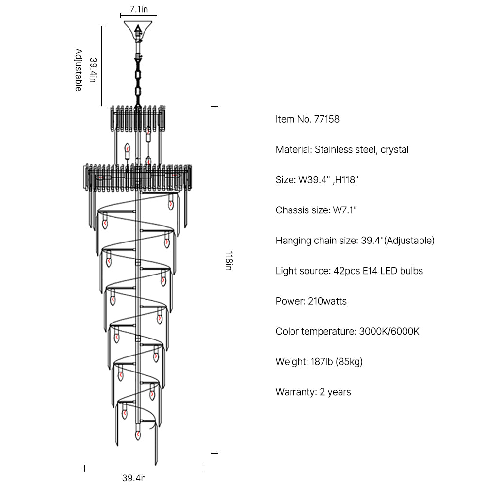 Astra Staircase Long crystal staircase pendant light-size