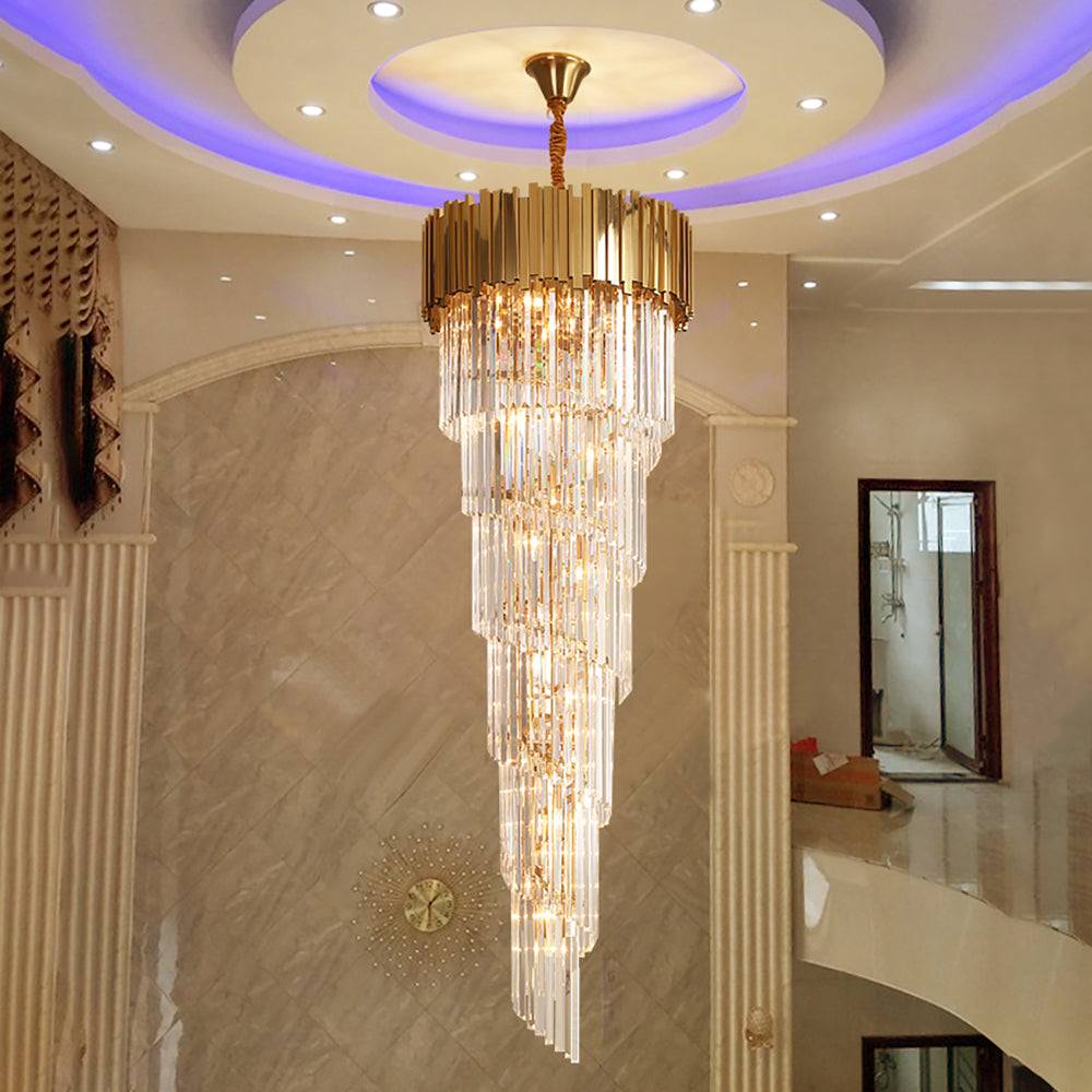 large staircase crystal chandelier