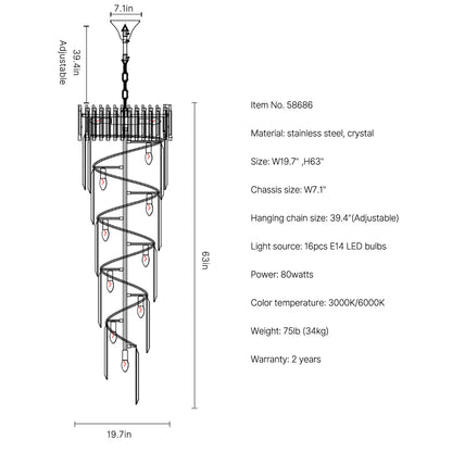 Golden crystal staircase duplex chandelier-size