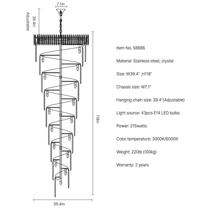 Golden crystal staircase duplex chandelier-size