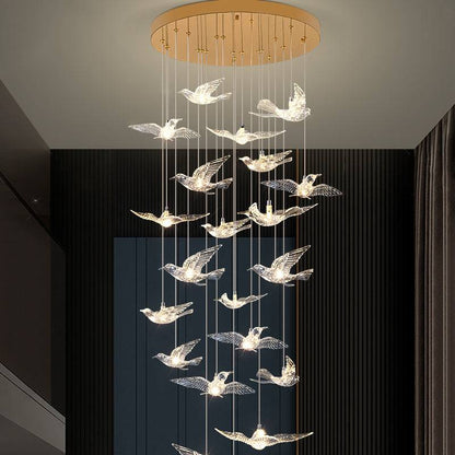 Bird shaped crystal spiral staircase pendant light Aurelia