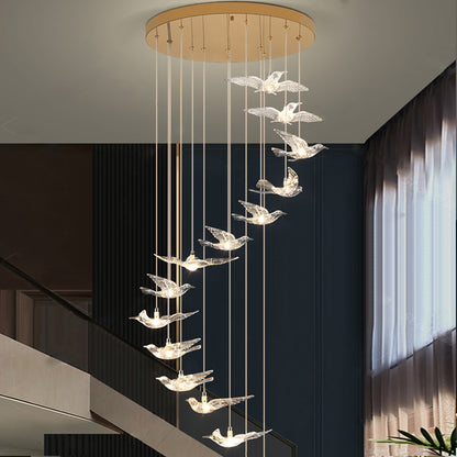 Bird shaped crystal spiral staircase pendant light Aurelia