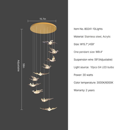 15.7" luxury gold acrylic staircase chandelier Aurelia