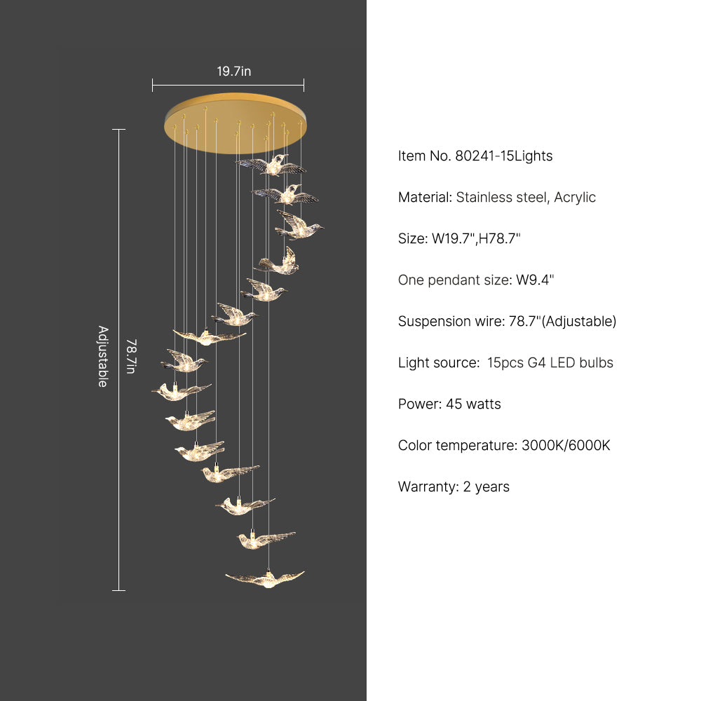 19.7" led spiral bird staircase chandelier Aurelia