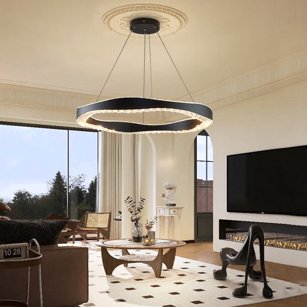 Black round crystal living room chandelier Bright