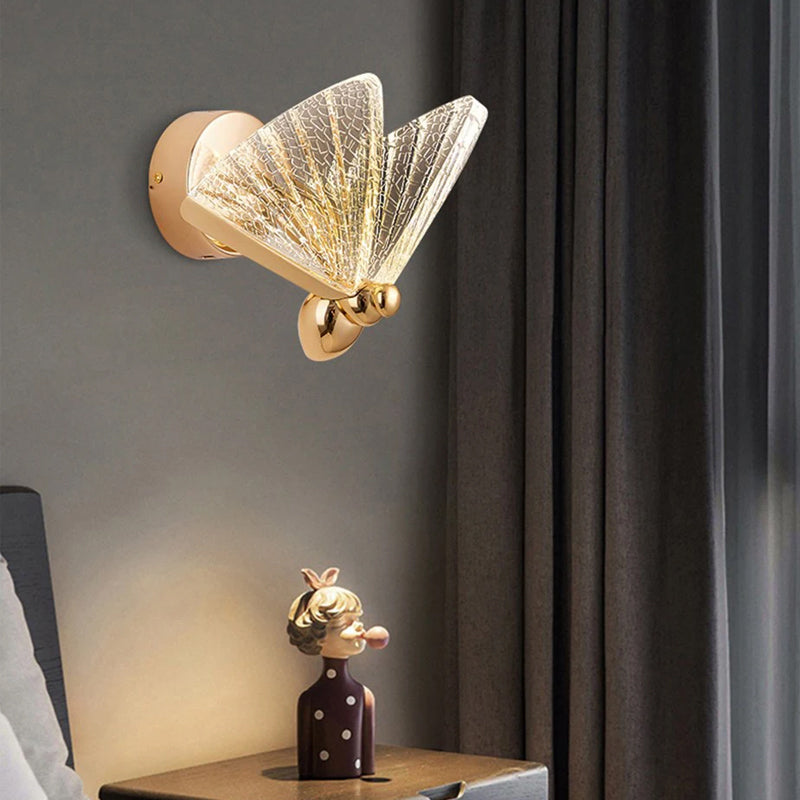 shape transparent glass wall lamp for bedroom Butterfly Sconce