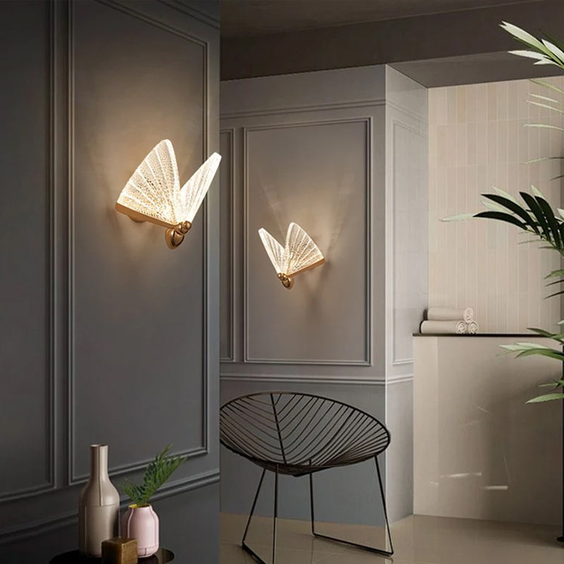 shape transparent glass wall lamp for bedroom Butterfly Sconce yoogee