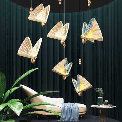 Multiple colorful butterfly-shaped Golden Crystal chandeliers Butterfly