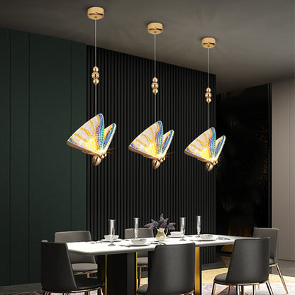 Multiple colorful butterfly-shaped Golden Crystal chandeliers Butterfly