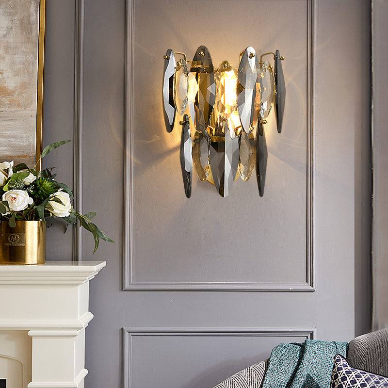 Luxury smoke gray crystal bedroom wall lamp Cascadia Sconce