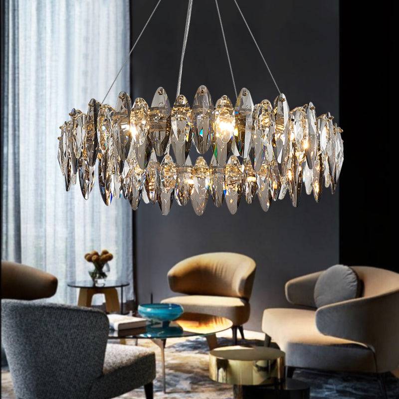 Smoke gray circular living room luxury crystal chandelier Cascadia