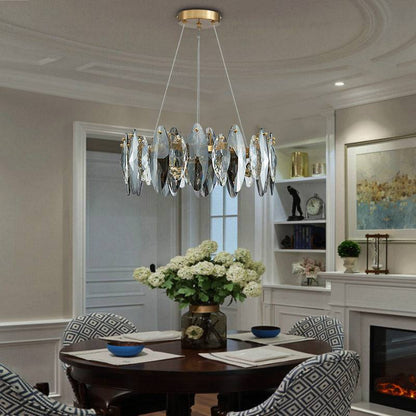 Smoke gray circular dining room crystal chandelier Cascadia