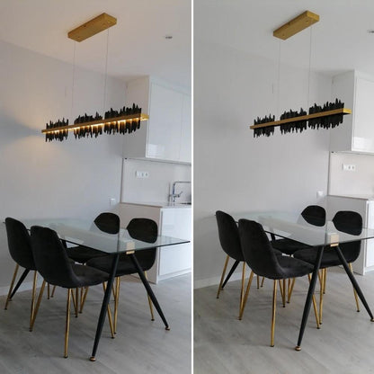 Rectangular led black chandelier above the dining table Celestial Pendant