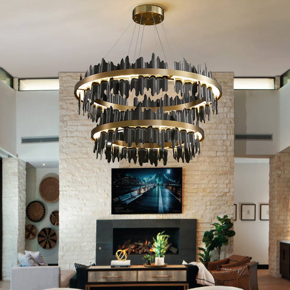 double-deck Black wavy circular metal pendant light Celestial