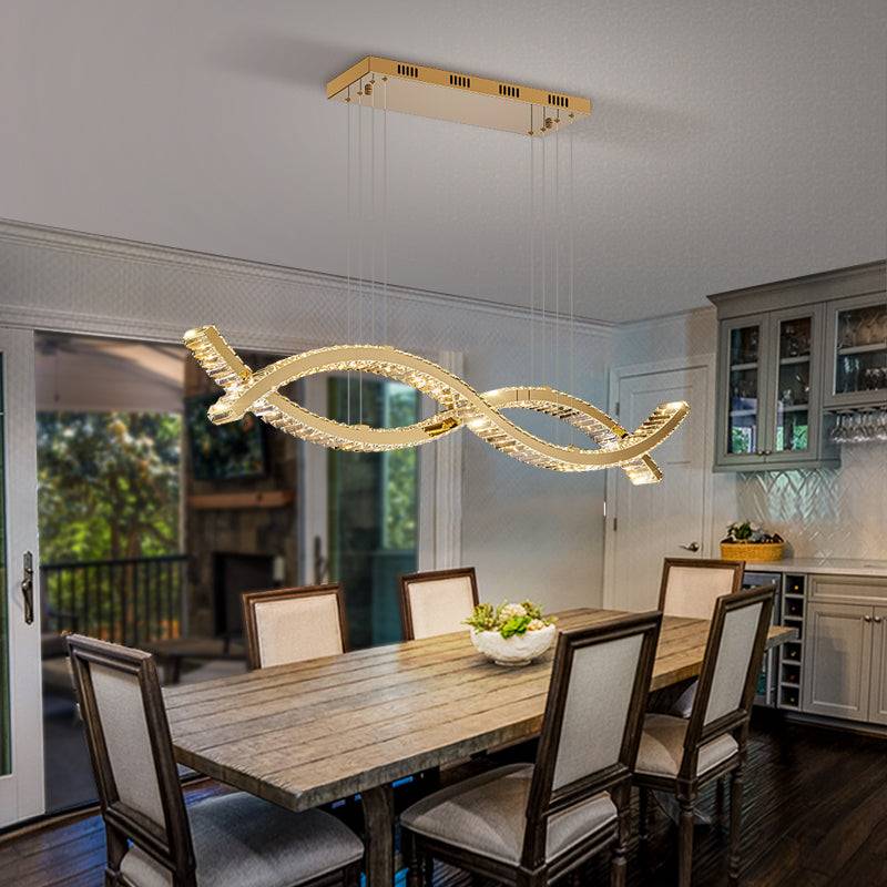 Golden wave shaped crystal dining room chandelier Curve Pendant