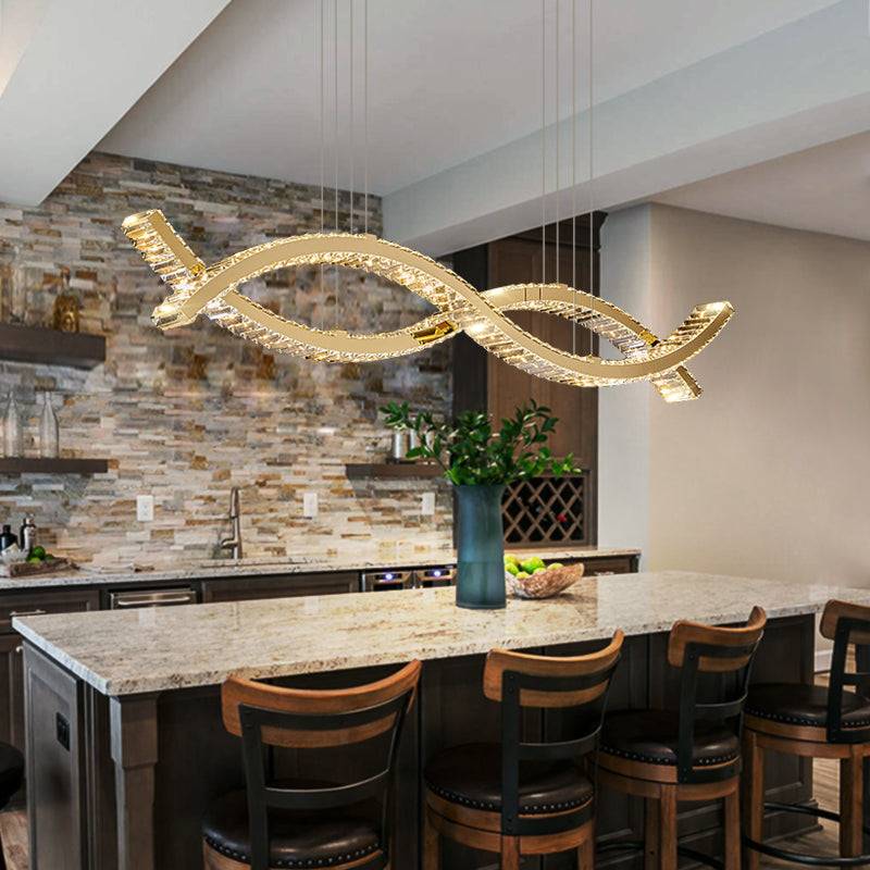 Golden wave shaped crystal dining room chandelier Curve Pendant