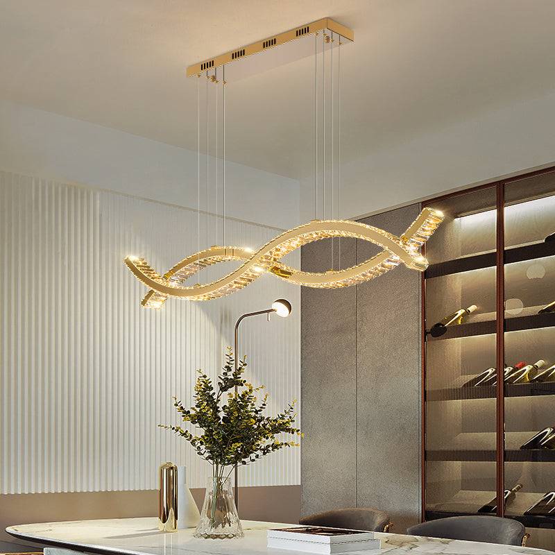 Golden wave shaped crystal dining room chandelier Curve Pendant