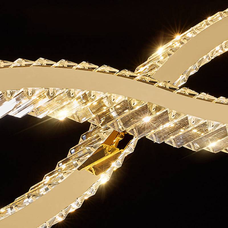 Golden wave shaped crystal dining room chandelier Curve Pendant detail