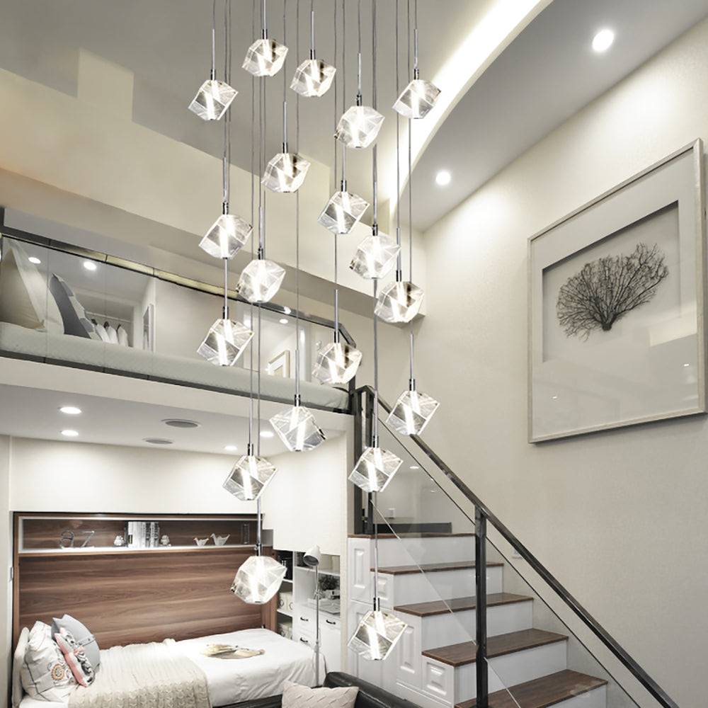 Multi head staircase Crystal chandelier Diamond Crystal