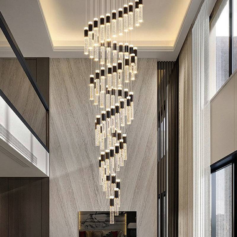 Spiral crystal pillar staircase pendant light Elara