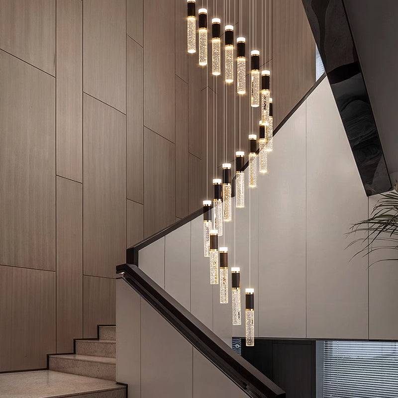 Spiral crystal pillar staircase pendant light Elara