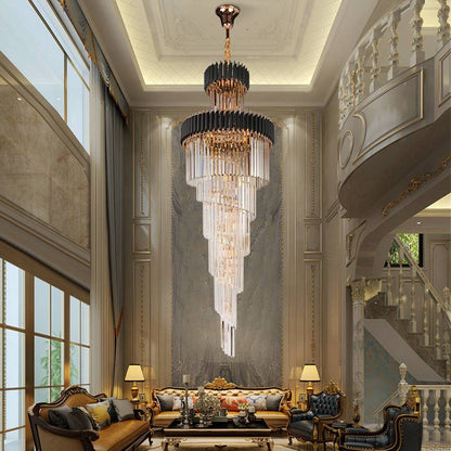 Luxury crystal black spiral staircase chandelier Ethereal Staircase