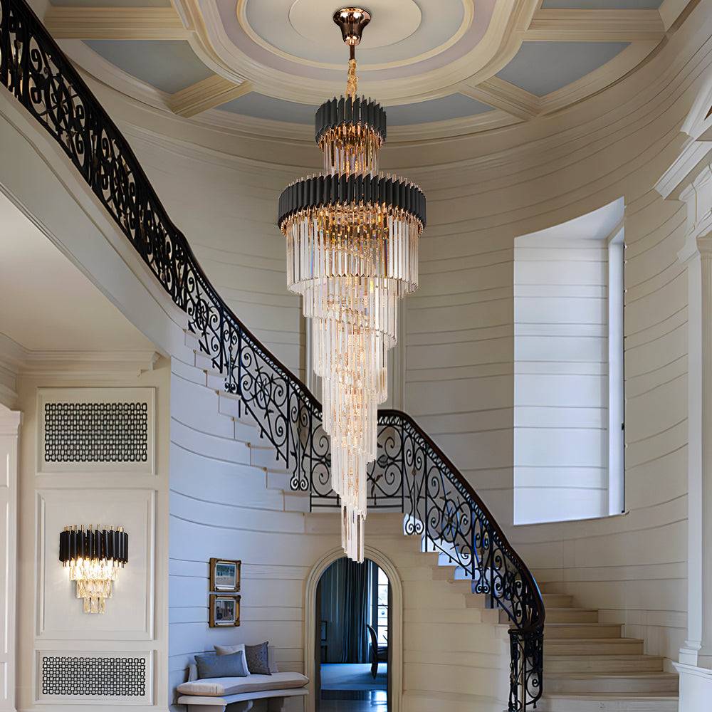 Crystal black luxury staircase chandelier Ethereal Staircase