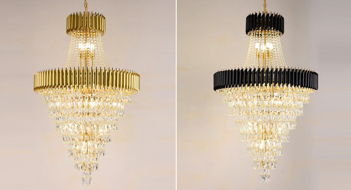 Luxury villa led crystal chandelier gold and black Ethereal loft