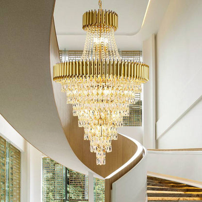 Round villa led crystal staircase chandelier Ethereal loft