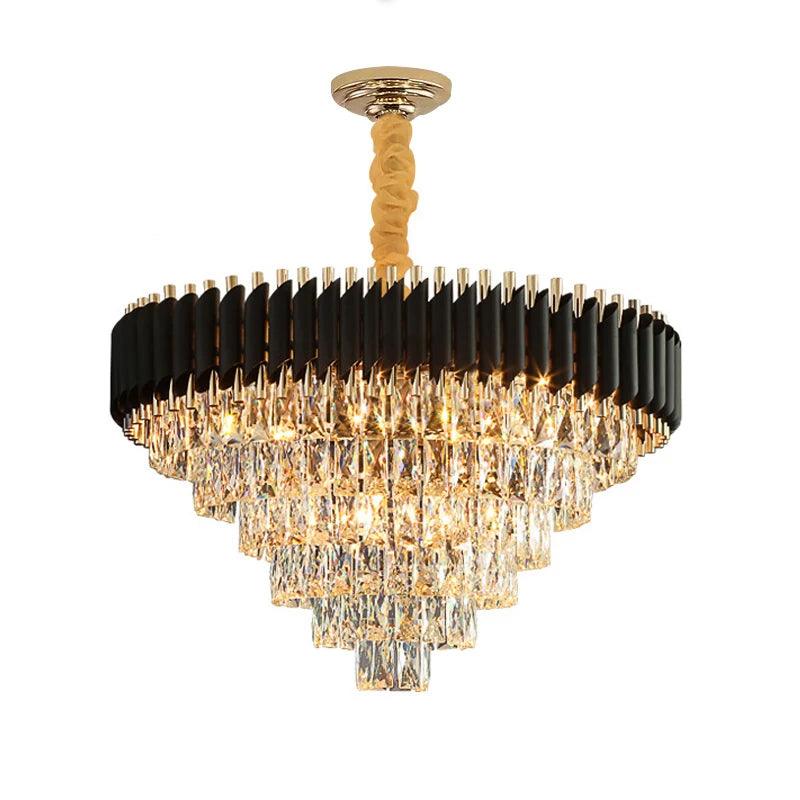 Round black luxury crystal chandelier for living room light Ethereal