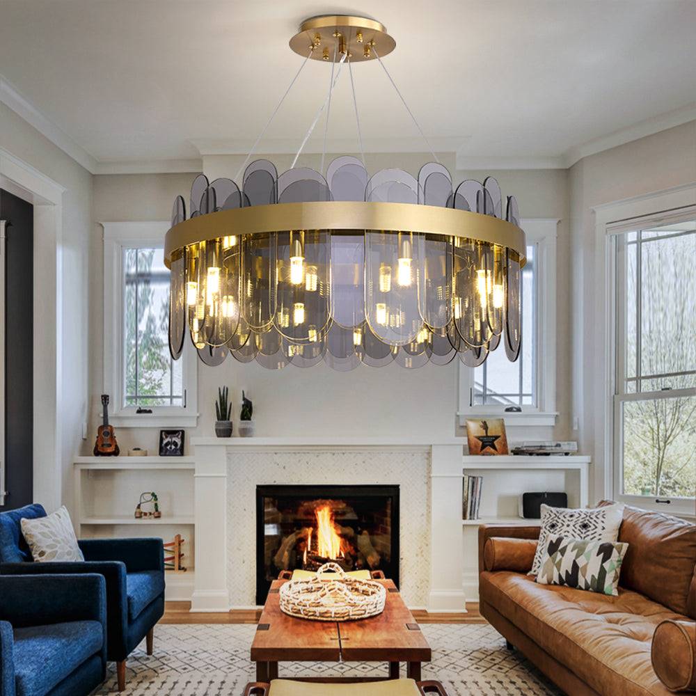 Smoky Grey Glass Round Living Room Chandelier Horizon