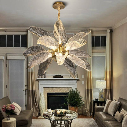 Gold luxury acrylic led chandelier for living room lamp Leaf Pendant