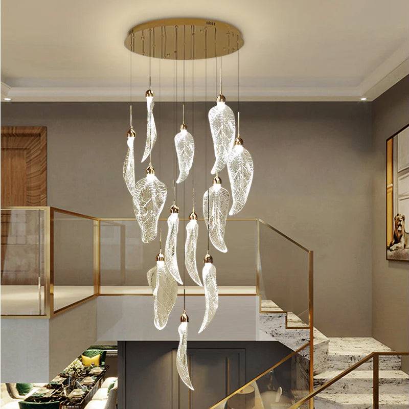 Modern Gold acrylic staircase chandelier Leaf Staircase