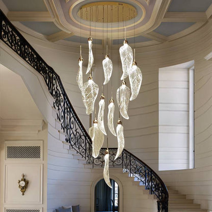 Luxury acrylic hanging staircase chandelier Leaf Staircase