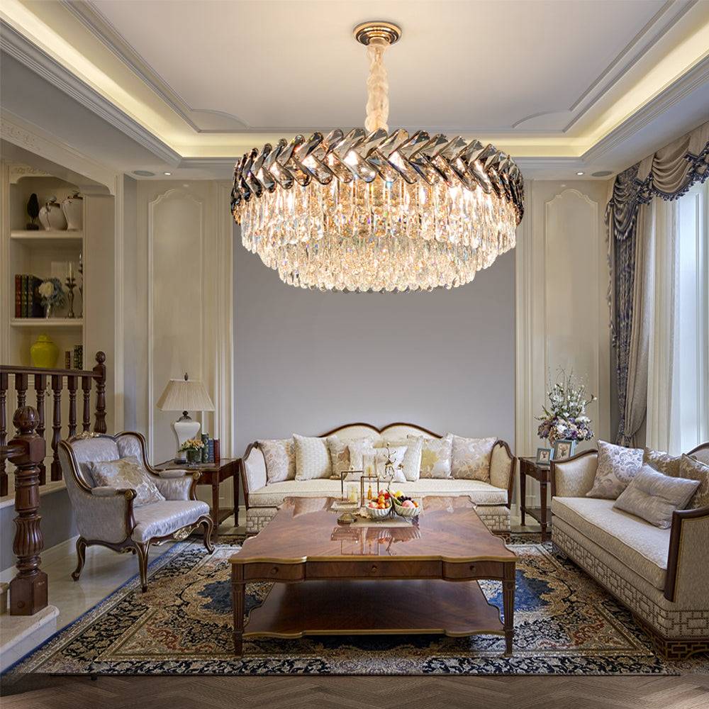 Gold crystal round living room chandelier Magnificent Round