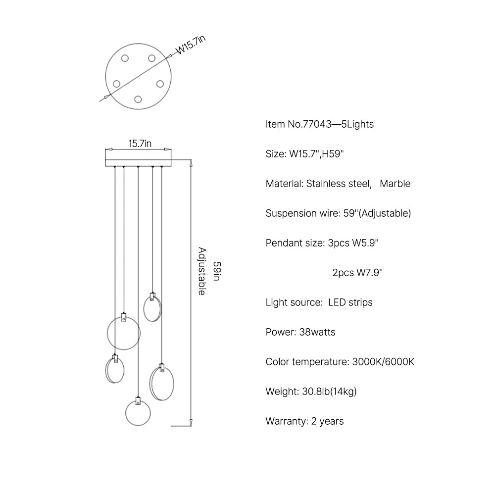 Marble Staircase chandelier Marble Staircase 5 lights size