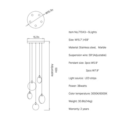 Marble Staircase chandelier Marble Staircase 5 lights size