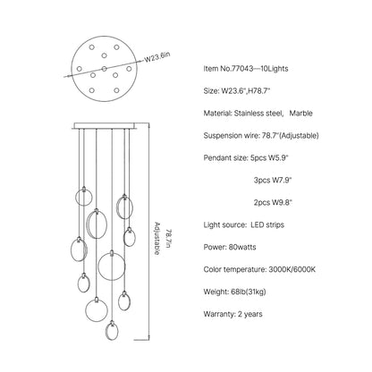 Marble Staircase chandelier Marble Staircase 10 lights size