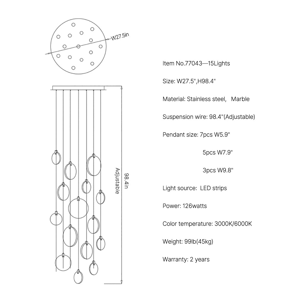 Marble Staircase chandelier Marble Staircase 15 lights size