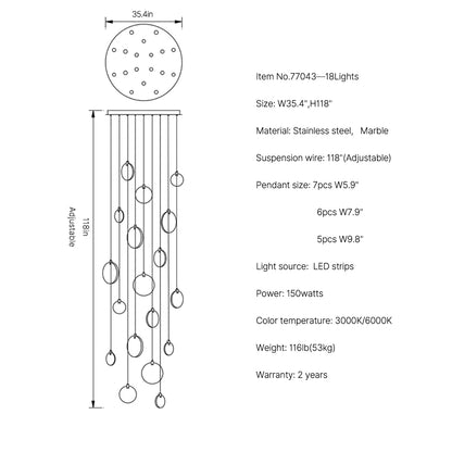 Marble Staircase chandelier Marble Staircase 18 lights size