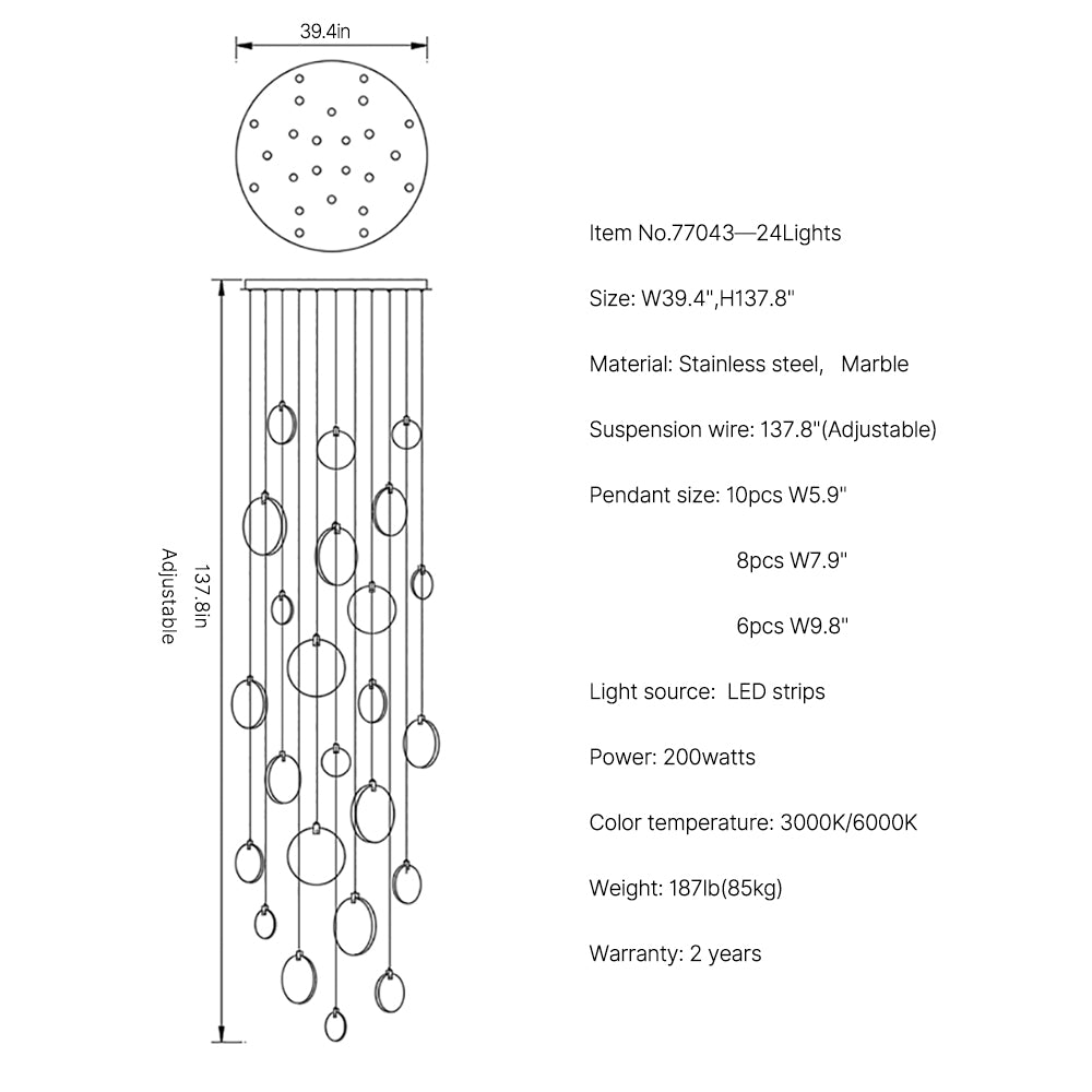 Marble Staircase chandelier Marble Staircase 24 lights size