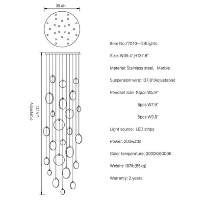 Marble Staircase chandelier Marble Staircase 24 lights size