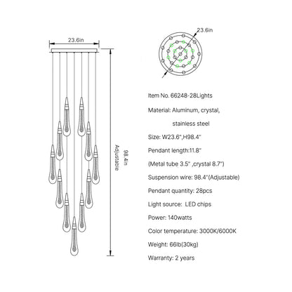 staircase crystal chandelier Meteors Staircase 28 lights size