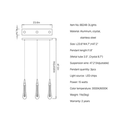 staircase crystal chandelier Meteors Staircase 3 lights size