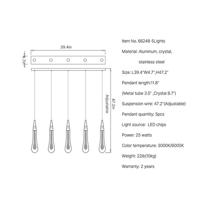 staircase crystal chandelier Meteors Staircase 5 lights size