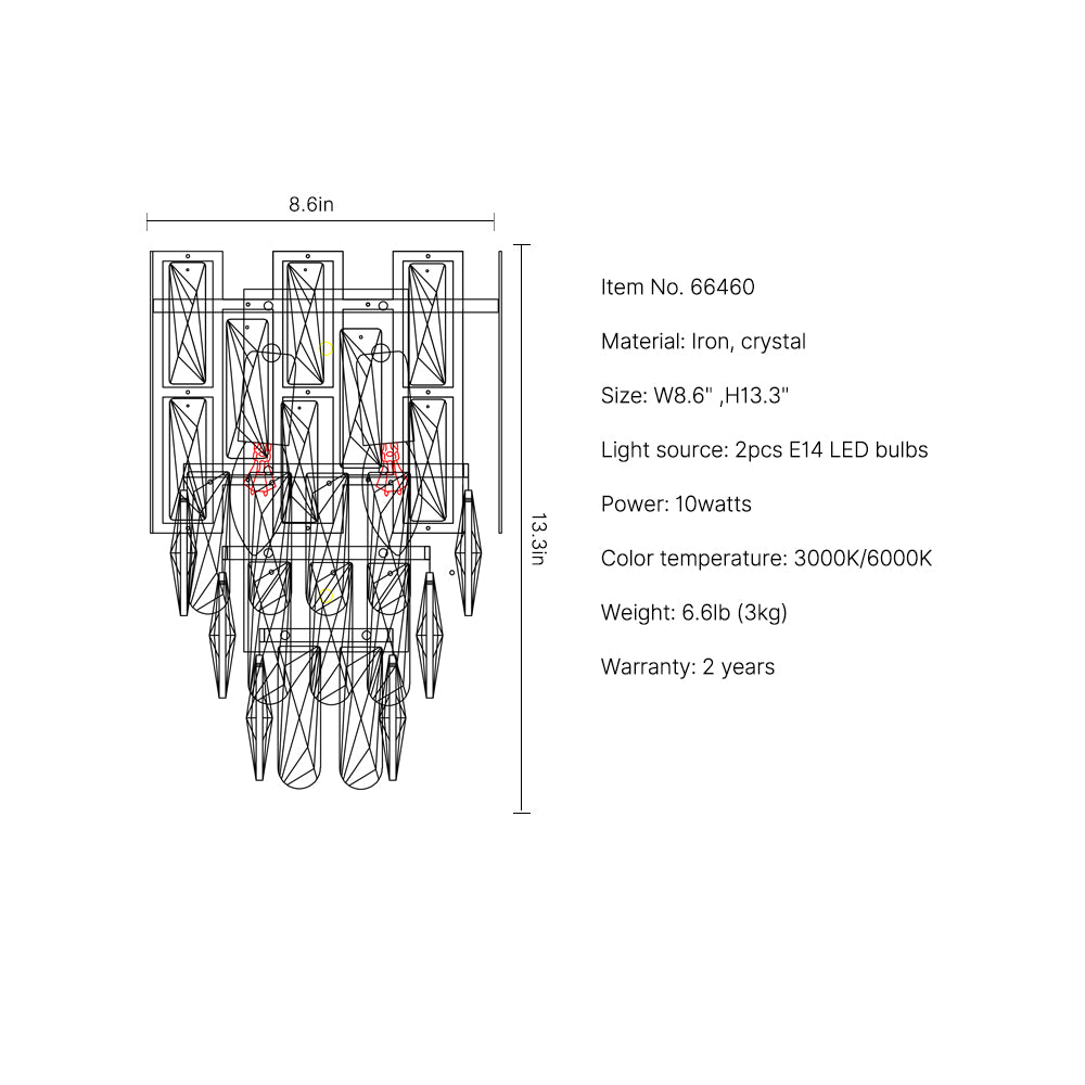 crystal wall light Mirage Sconce size 13.3in